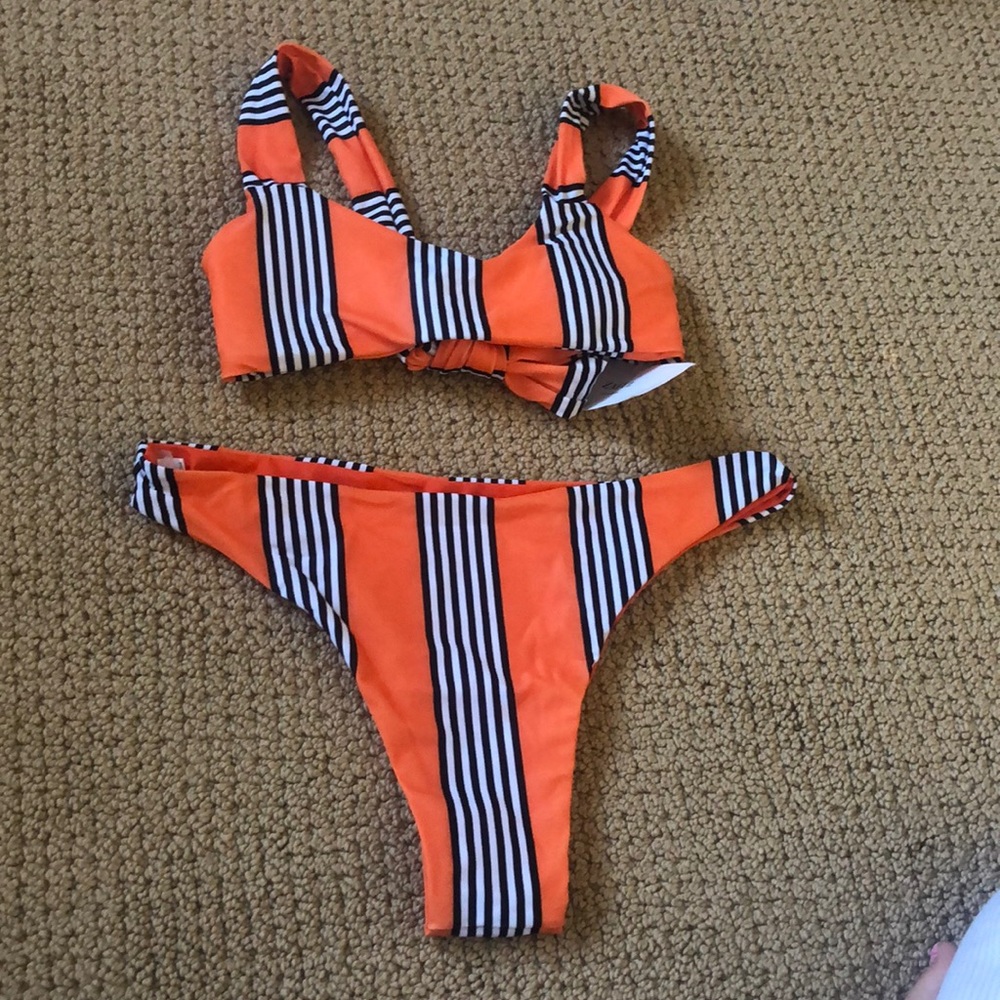 orange w/ black stripes zaful bikini
